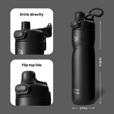 Термос пляшка BOTTLE BOTTLE 680 мл з ручкою та кришкою, нержавіюча сталь, чорна, герметична, для спорту, подорожей, велоспорту, бігу, туризму