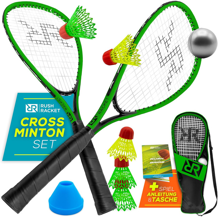 Набір ракеток Rush RS3 Speed Badminton Set 5 шт. (2 ракетки, 5 воланів, софтбол, 8 шт. розмітка поля, сумка для перенесення) Crossminton Set - Turbo Badminton Set - Швидкісний набір для бадмінтону (3rd Green)