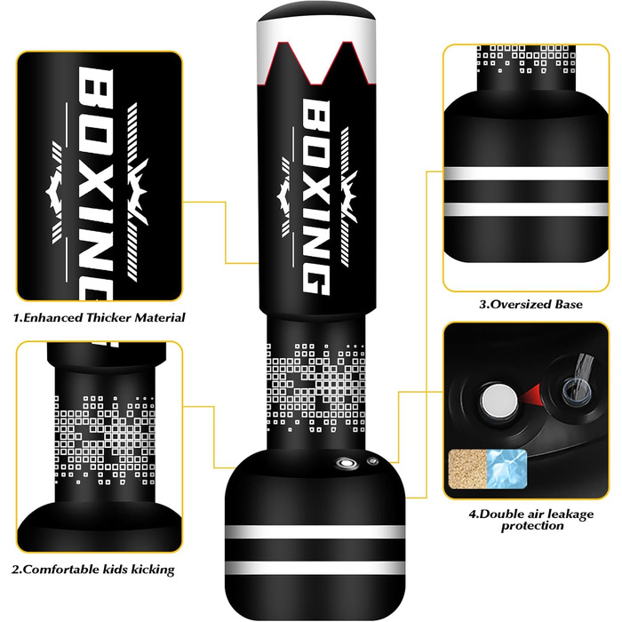 Боксерська груша стоячи для дорослих - 180 см важка окремо стояча боксерська груша - Мішки з піском Надувна боксерська груша для тренувань ММА Муай Тай (гантель потрійна ігрова боксерська груша A