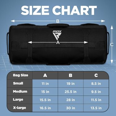 Ваговий мішок RDX для фітнес-силових тренувань, 8 ручок, зважений мішок Core Sandbag, 2-90 кг, ідеальний для багатьох тренувань (чорний, 50-125 фунтів)