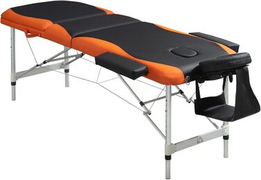 Складаний масажний стіл HOMCOM 185x60 см, регульований, з підголівником і підлокітниками, для тату та фізіотерапії, чорний/помаранчевий