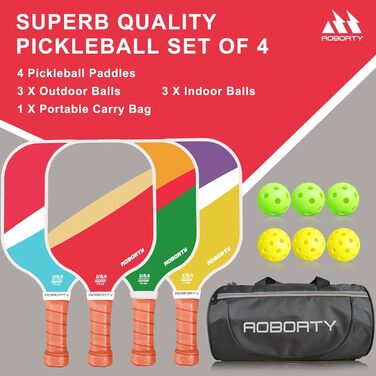 Набір AOBORTY Pickleball: 4 весла, 6 м'ячів, сумка, 4 кольори