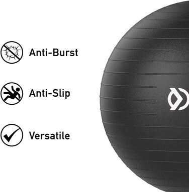 М'яч OXFIT 70-75см чорний - Anti-Burst, насос для ніг, Multi-Size