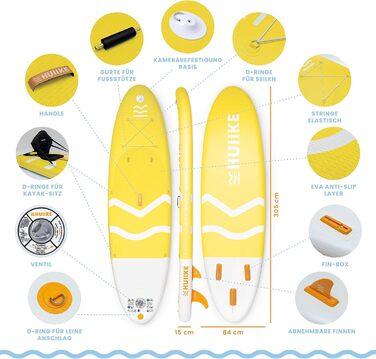 Високоякісні аксесуари для веслування Stand Up - HUIIKE Sup Board, дошка для веслування стоячи з подвійним використанням весла та сидіння для байдарки Веслування стоячи з великою стабільністю Весло для веслування стоячи (жовте)