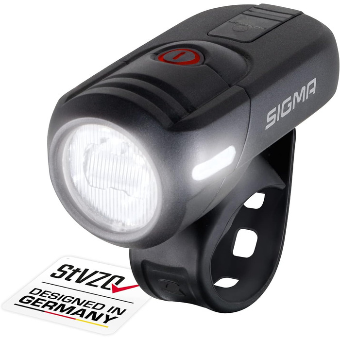 SIGMA Aura 45 – велосипедна LED фара 45 Люкс, акумуляторна, водостійка, 3 режими, переднє світло, StVZO