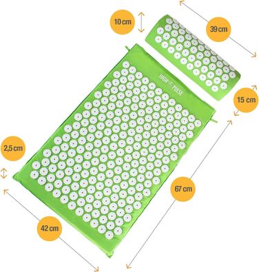 Набір для точкового масажу High Pulse килимок, подушка, 5 кілець зелений