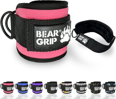 Ремінь для щиколотки BEAR GRIP (пара) - міцна застібка, подвійне D-кільце з нержавіючої сталі, регульований неопрен - манжети на щиколотці преміум-класу для покращення тренувань живота, сідниць та ніг - для жінок та чоловіків (Baby Pink, односпальне ліжко