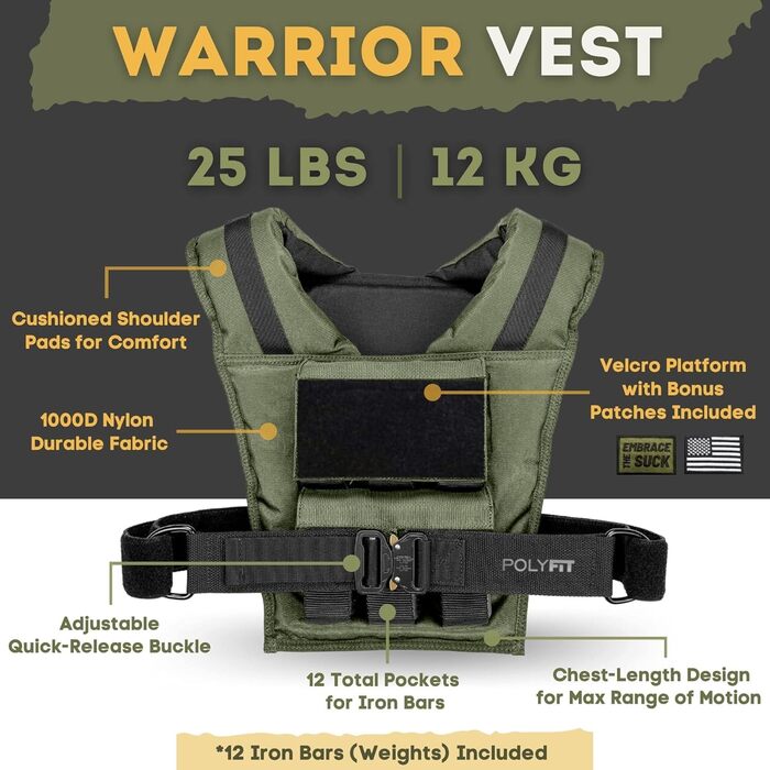 Жилет обтяжний Polyfit Warrior 11,3-20,4 кг, регульований, зелений