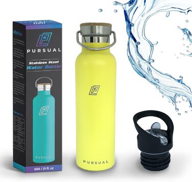 Металева термобутилка PURSUAL 600 мл, з нержавіючої сталі, BPA-free, ізольована, герметична, для води, спорту, дітей, подорожей