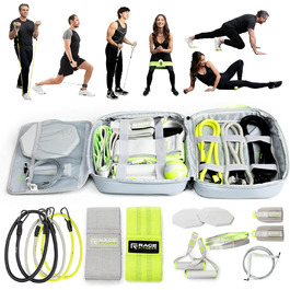 Rage Fitness Ex Kit 9-в-1: фітнес-набір у сумці з еспандерами, ручками, дверним анкером для тренувань вдома, в офісі та в подорожах, для йоги, фітнесу та вправ
