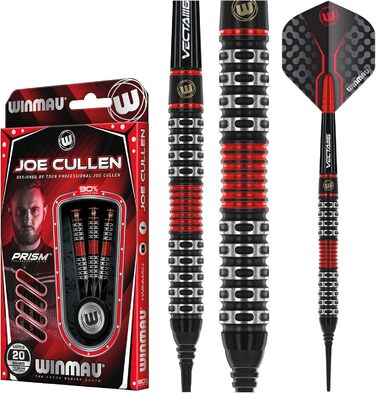 Дартс-набір WINMAU Joe Cullen Special Edition 18 г, професійні вольфрамові софт-тип дротики з оперенням і хвостовиками