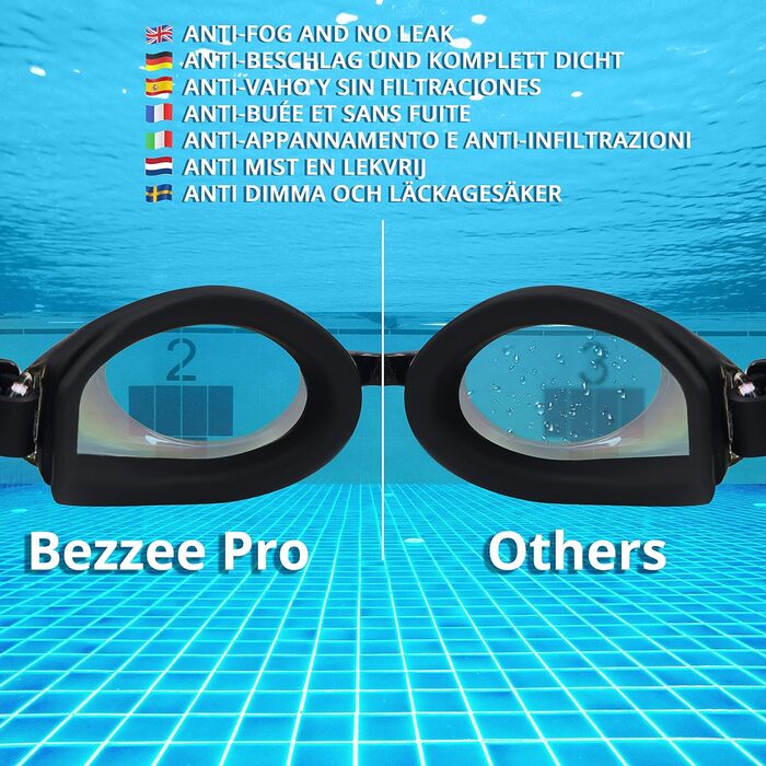 Окуляри для плавання BEZZEE PRO - UV захист, герметичні, кейс, 4-12 р.