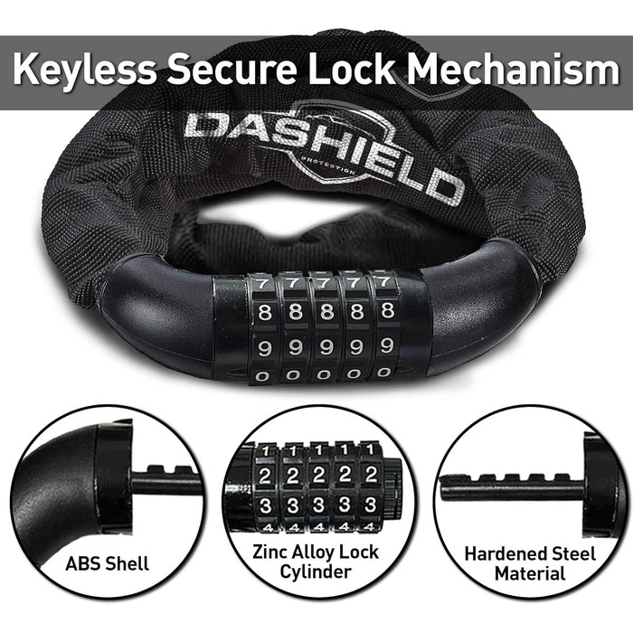 Протиугінний велосипедний ланцюговий замок DaShield з 5-значною кодовою комбінацією, 98 см, міцний ланцюг для велосипеда, мотоцикла, самоката, воріт і паркану, чорний, 2 штуки, 1 м