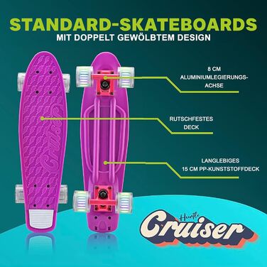 Скейтборд Hurtle Mini Cruiser для дітей та дорослих, пенні-борд з LED колесами, антиковзке покриття, для початківців і досвідчених, до 100 кг