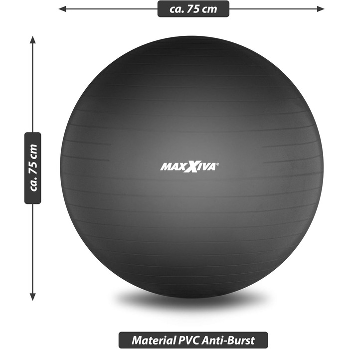 М'яч для фітнесу MAXXIVA Anti-Burst 75 см, до 250 кг, чорний