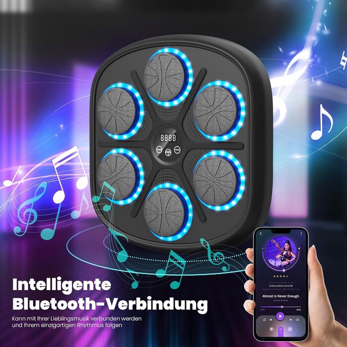 Музична боксерська машина з LED-підсвіткою, Bluetooth, 9 режимів швидкості та підрахунком ударів, електронний тренажер для дітей і дорослих, музичний бокс для дому та спортзалу