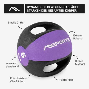 М'яч MSPORTS Med Ball Premium з ручками 1-10 кг (6 кг - фіолетовий)