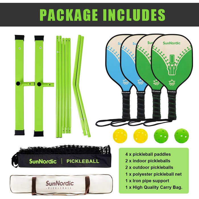 Портативний набір сіток для піклболу SunNordic, сімейні вправи, поліефірна сітка Pickleball із стійким до атмосферних впливів металевим каркасом і сумкою для перенесення, система сіток Pickleball для будь-яких погодних умов, на відкритому повітрі та в при