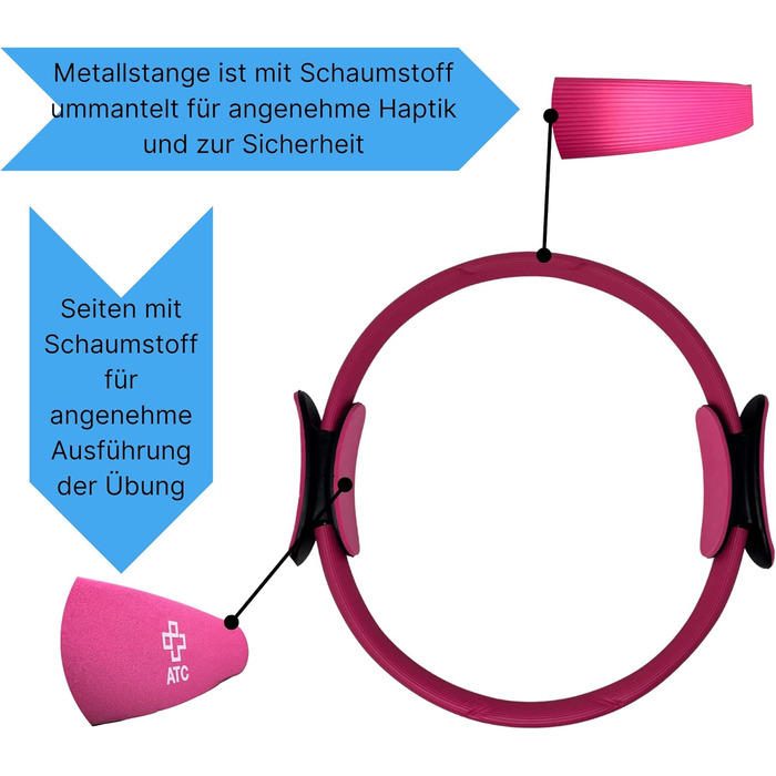 Кільце для пілатесу ATC Handels GmbH 38см для силових тренувань з нековзними ручками - тренажер для основних тренувань, будинку, йоги та фітнесу, рожевий