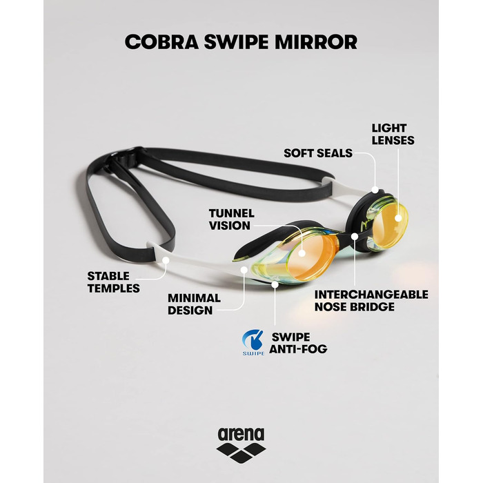 Чоловічі окуляри для плавання ARENA Cobra Swipe Mirror (упаковка з ук) (один розмір, жовтий мідно-білий)