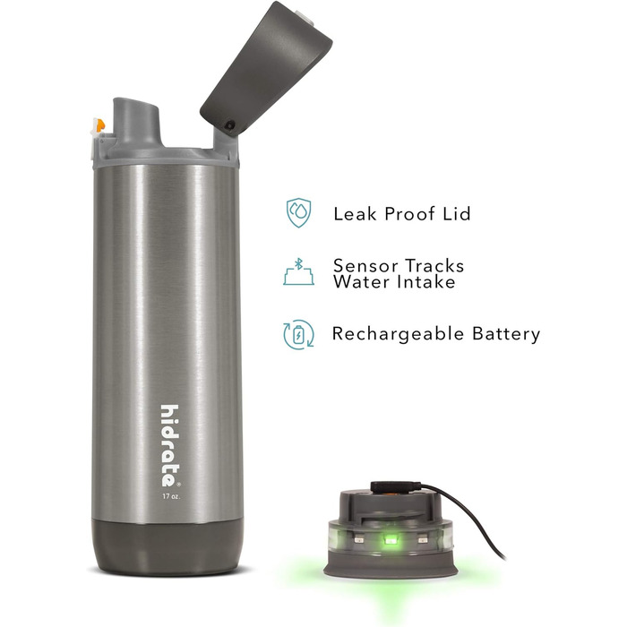 Розумна пляшка для води Hidrate Spark PRO з підсвіткою, відстеженням гідратації, 483 мл, нержавіюча сталь