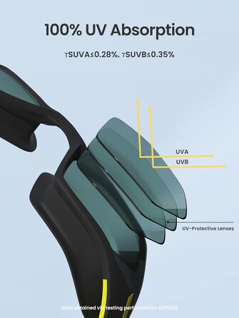 Окуляри для плавання COPOZZ, захист від запотівання та UV, чорні, для дорослих