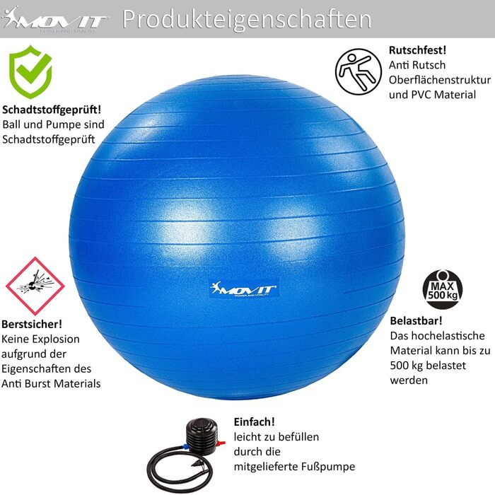 М'яч для вправ MOVIT Dynamic Ball, до 500 кг, 7 кольорів, анти-розрив