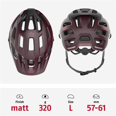 Велошолом ABUS Moventor 2.0 для MTB, універсальний, темно-червоний, розмір L (57-61 см), для жінок і чоловіків, комфортний шолом для гірського велосипеда