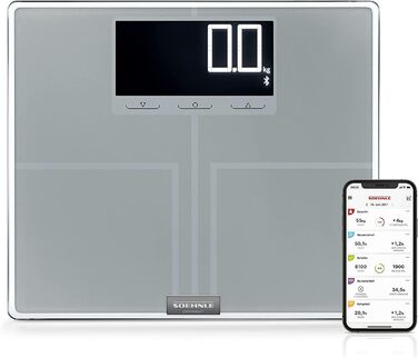 Ваги жиру в організмі Soehnle Shape Sense Connect з Bluetooth, додаток Bathroom Scale plus, шкала аналізу жиру в організмі для BIA Premium Body Analysis, шкала жиру в організмі з додатком і великим РК-дисплеєм (200)