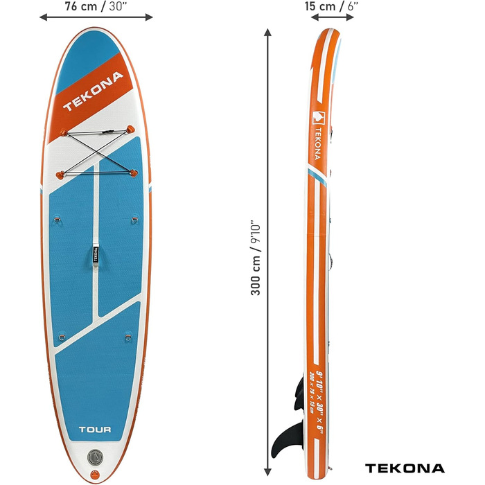 Набір дошок для веслування TEKONA Надувна SUP дошка 300 або 320 см Комплектація, включаючи рюкзак, подвійний хід, насос, весло, пристрій для байдарки 3 плавці Різні моделі та кольори (TOUR 9'8 (300см))