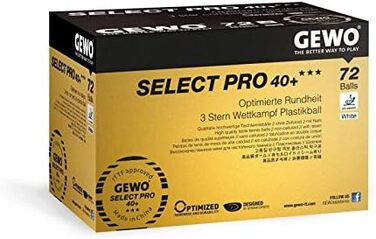 М'ячі для настільного тенісу GEWO Select PRO - 3-зірковий м'яч для настільного тенісу із пластику 40 зі швом - М'ячі для змагань, сертифіковані ITTF - Високоякісні професійні м'ячі для настільного тенісу білого кольору, діаметр 40мм 72 шт. и