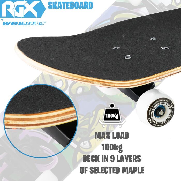 Скейтборд WeLLIFE RGX, 80x20см, ABEC-9, 9 шарів Maple