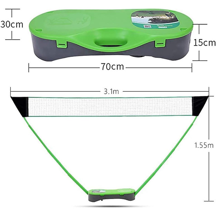 Портативний набір сіток для бадмінтону FBSPORT із сіткою Сітка для бадмінтону з окремо стоячою основою для саду Відкритий теніс у приміщенні Волейбольна сітка (зелена)
