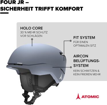 Гірськолижний шолом ATOMIC FOUR JR для дітей та підлітків - Сірий - Розмір S - Максимальна безпека при ударі - Інноваційна система вентиляції - Окружність голови 51-55 см