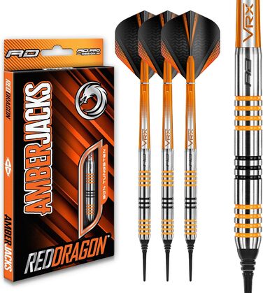 Професійні дротики Red Dragon Amberjack 3 Softip 18 г з оперенням та стрижнями для дартсу