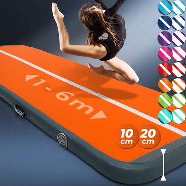 Надувний гімнастичний мат VENDOMNIA Airtrack 300x100x20 см з електричною помпою та сумкою, для спорту, йоги, фітнесу, м'ятно-сірий/помаранчево-сірий
