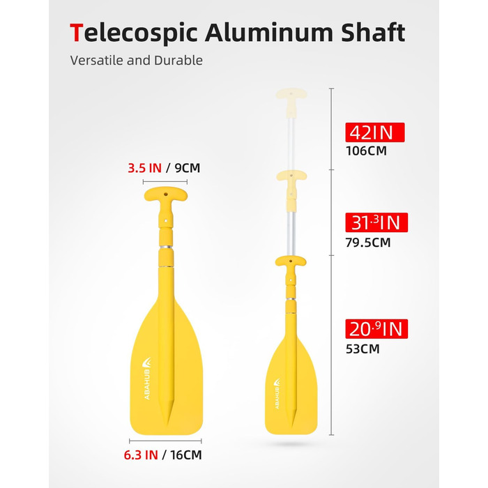 Весло телескопічне Abahub 53-106см, легке, Т-ручка, жовте