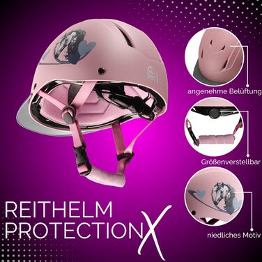 Дитячий захисний шолом PFIFF ProtectionX для верхової їзди, регульований, вентиляція, синій/чорний/рожевий, розміри XS (48-52 см) і S (52-56 см)
