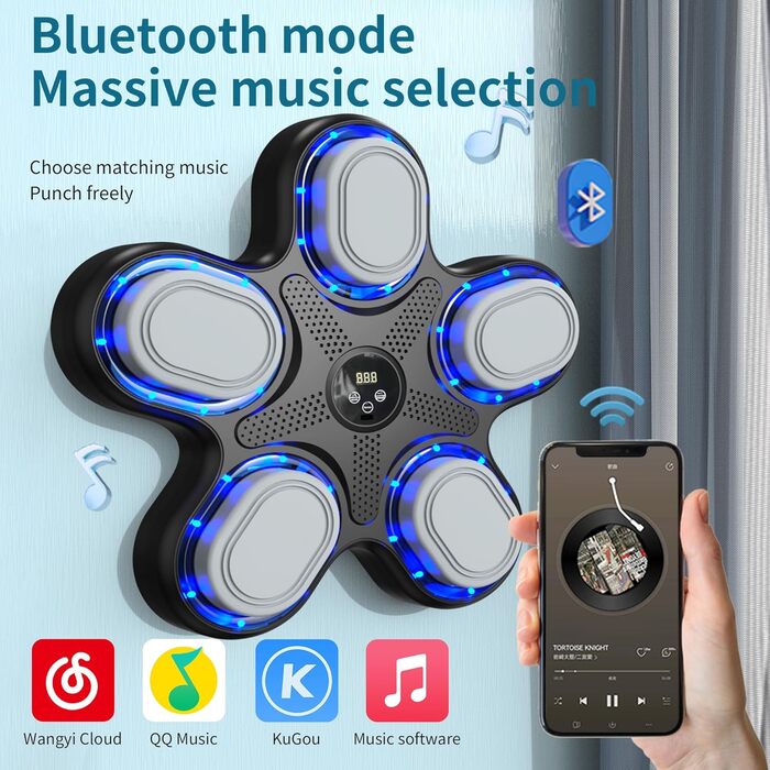 Kawoja розумна боксерська груша з Bluetooth, 9 режимів ударів, настінний тренажер з рукавичками для дорослих і дітей
