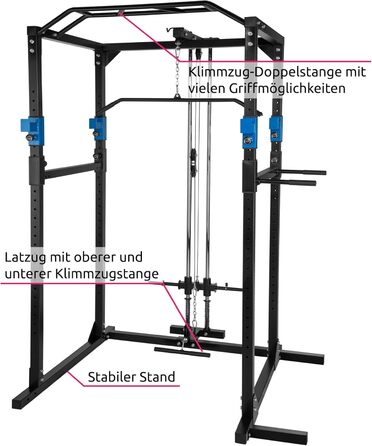 Силова станція tectake Power Rack для фітнесу, турнік подвійний, міцна сталева рама