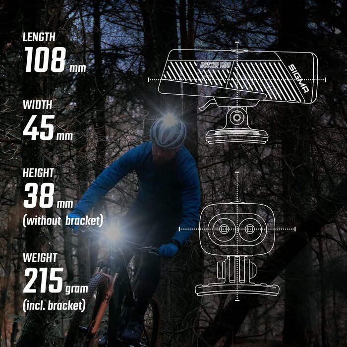 SIGMA Buster 1100 HL — велосипедна фара на шолом, 1100 люмен, акумуляторна, 5 режимів, швидке кріплення