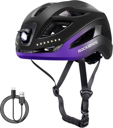 Шолом ROCKBROS з підсвічуванням MTB 58-60 см (Black Purple)