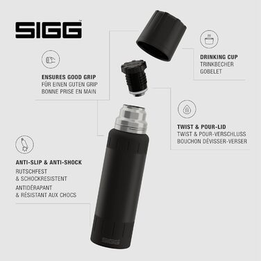 Термос SIGG Alpine Star 1 л, 27 годин гаряче, 100 годин холодне, з чашкою, нержавіюча сталь 18/8, для кемпінгу та подорожей, BPA-free, чорний, герметичний