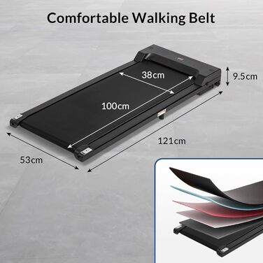 Бігова доріжка Todeco 2-в-1 для дому та офісу, Walking Pad, швидкість 1-8 км/год, з пультом ДК та LCD-дисплеєм, тиха, до 90 кг