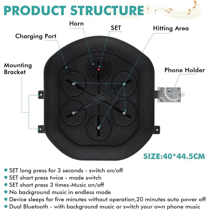 Музичний боксерський автомат Боксерський автомат Розумна музика Боксерський автомат Настінна мішень Боксерський килимок Реакційні тренування з боксу для дітей та дорослих Спортивне обладнання вдома