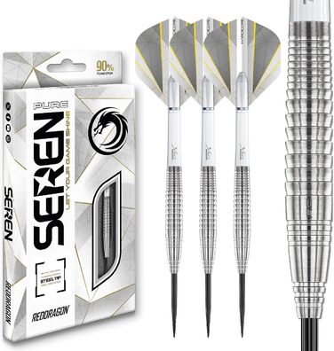 RED DRAGON Darts Seren Pure – професійні дротики з вольфраму 90%, сталевий наконечник, набір із крилами та держателями, різні стилі та ваги (21–25 г)