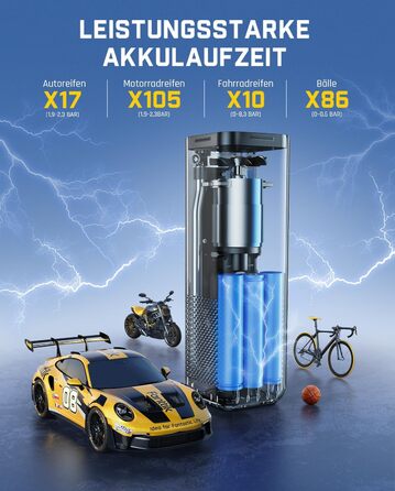 Електричний компресор Fanttik X8 APEX, 11.1V, 150PSI, портативний насос з LED-дисплеєм для авто, електровелосипеда, мотоцикла, м'ячів, шин 26,3 см