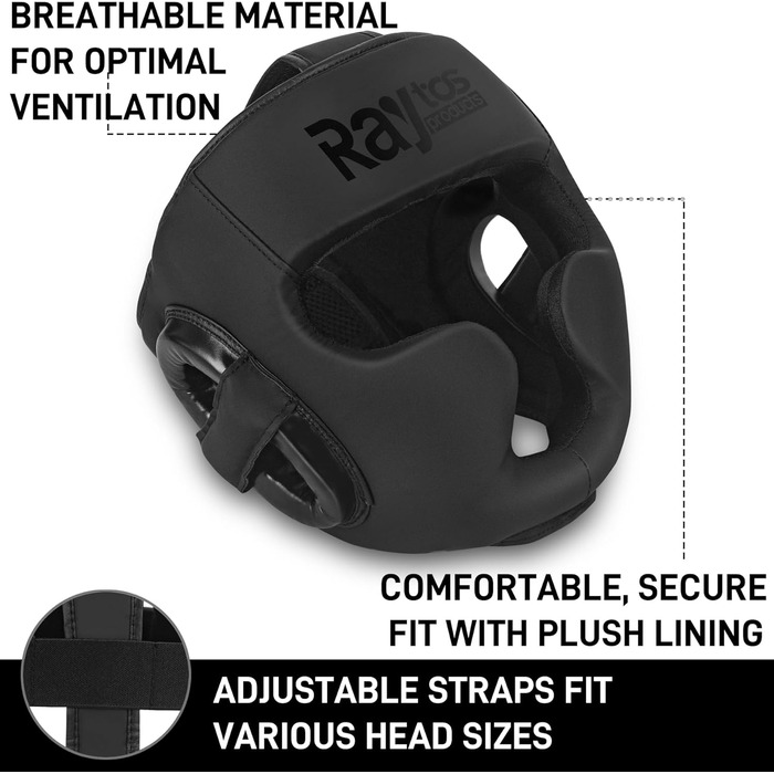 Боксерські головні убори Raytos для ММА, муай-тай, боротьби та спарингу - професійний тренувальний інструмент для дорослих чоловіків і жінок чорний