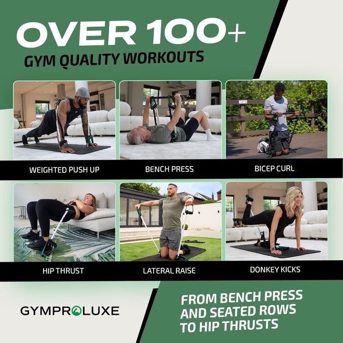 Gymproluxe Оригінальний портативний фітнес-набір – набір еспандерів 90,7 кг для домашнього тренування, чоловіків і жінок, універсальний фітнес-тренажер і пілатес-стик