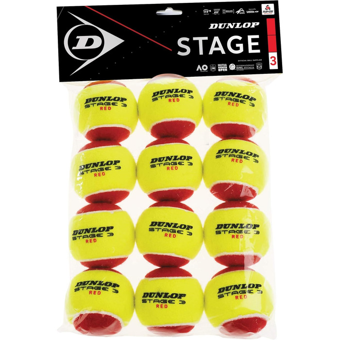 Тенісний м'яч DUNLOP Stage 3 червоний для дітей (12 шт.)